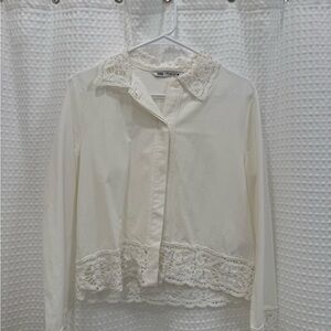 Zara Ivory Button Down with Lace Accents (Matching Shorts Listed) (Worn Once)